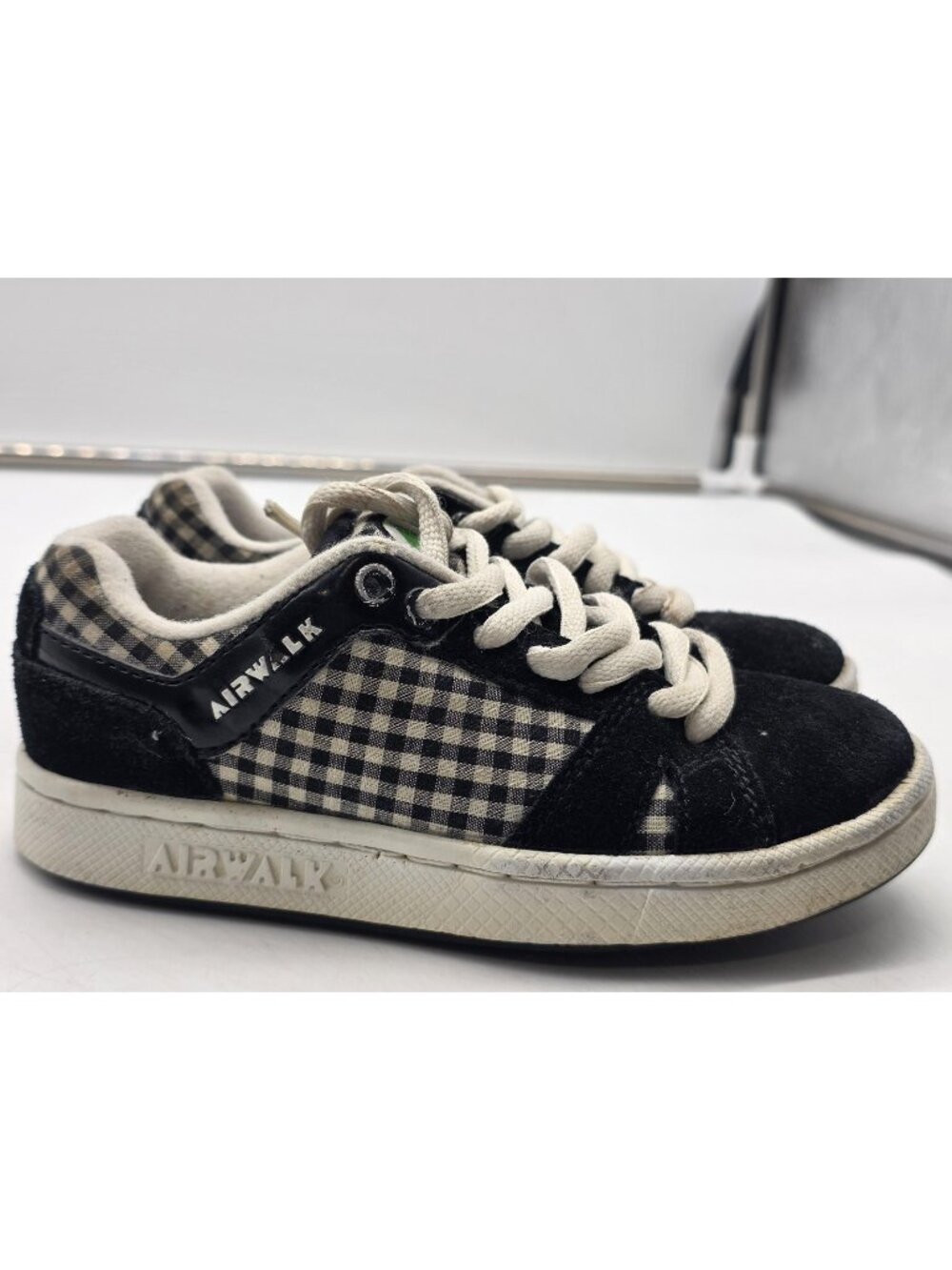 Airwalk Shoes Kids Size 11 Black Skelton Gingham Casual Sneakers Stains
